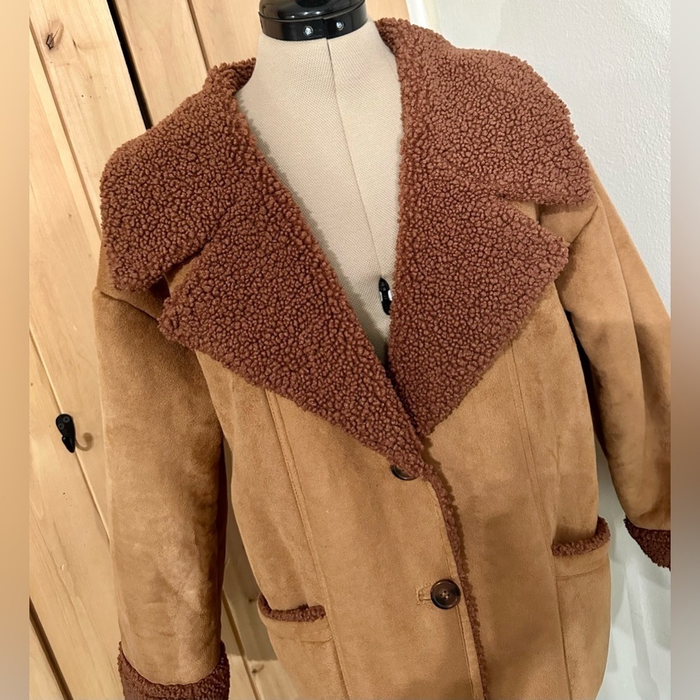 Free People Diogo Shearling Suede Sherpa Jacket Coat XS EUC - Picture 5 of 15